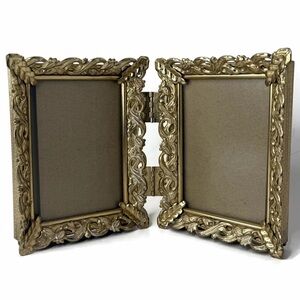Ornate Gold Tone Double Hinged Metal Picture Frames